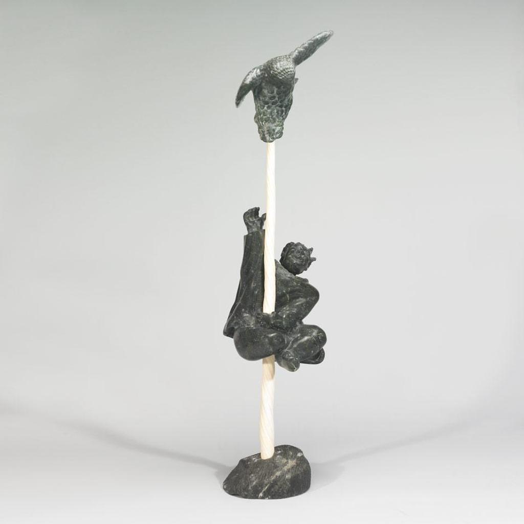 Charlie Ugyuk (1931-1998) - Man And Owl On Tusk