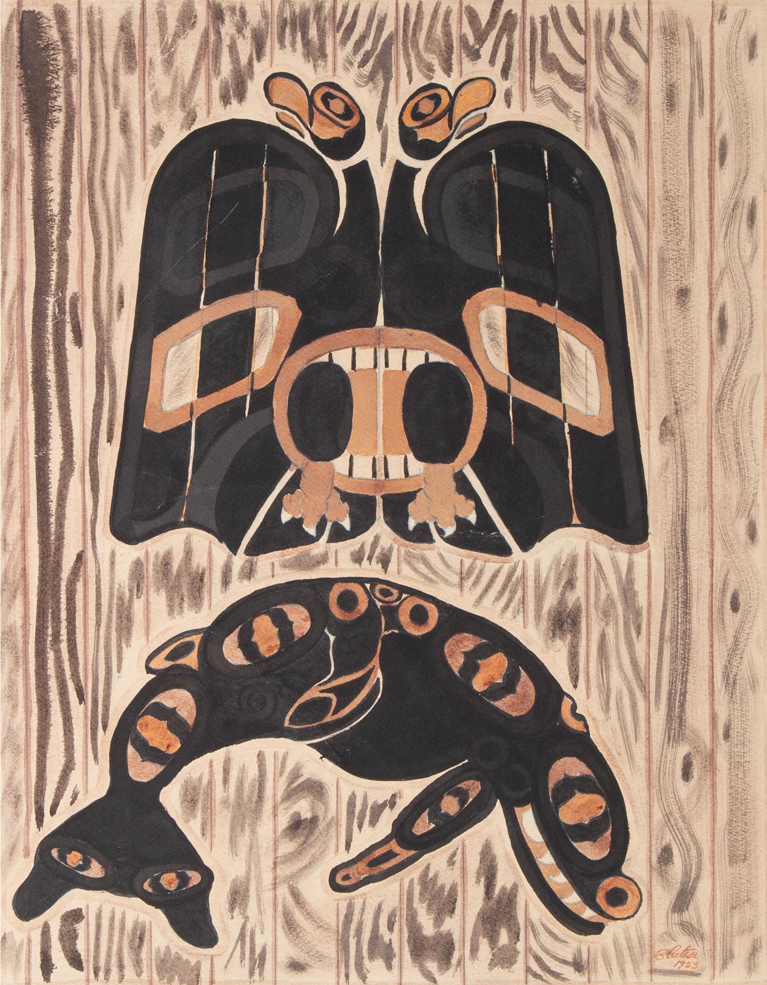 George Clutesi - Untitled (Eagle And Whale Design), 1922