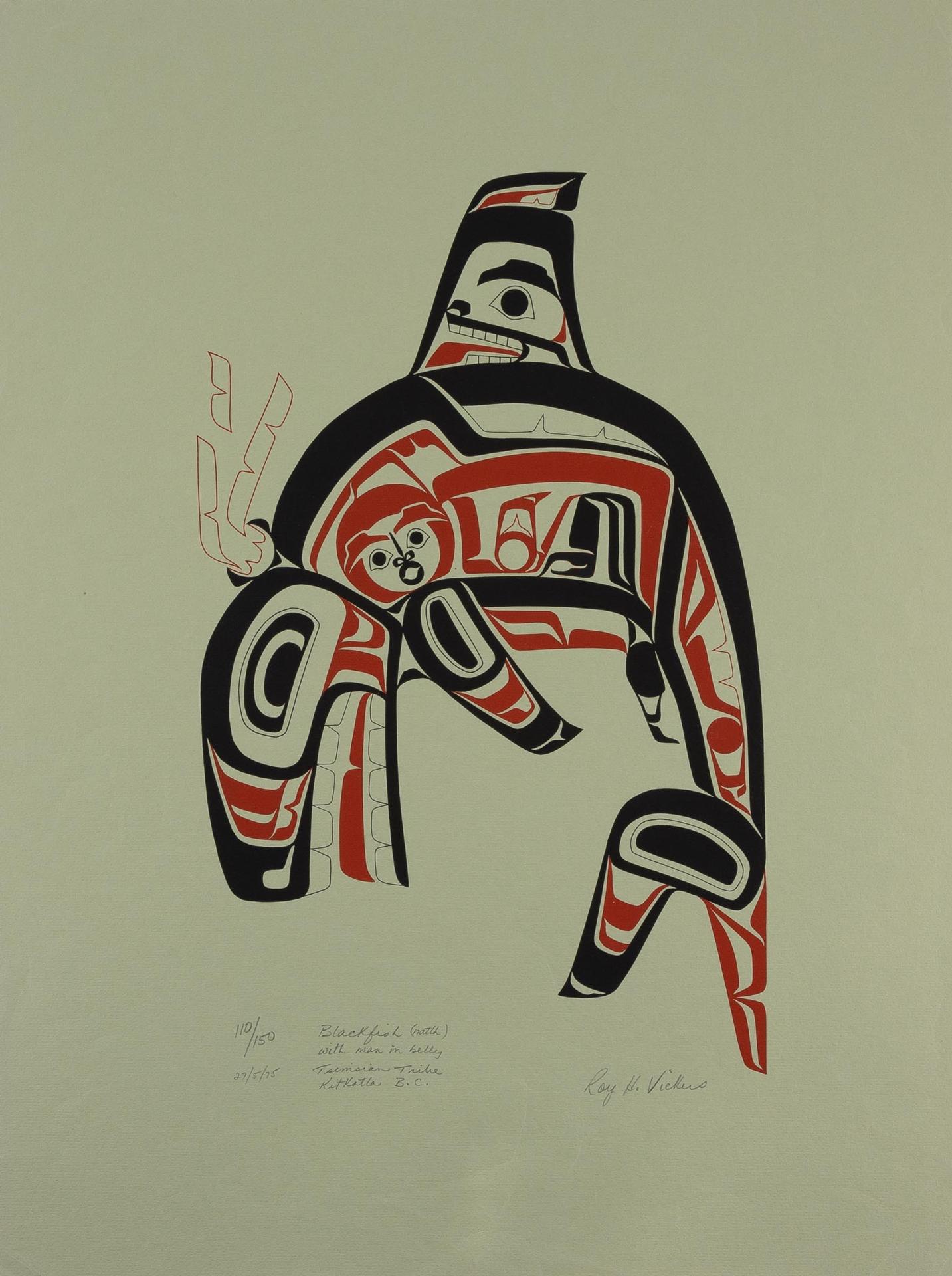 Roy Henry Vickers (1946) - Black Fish With Man In Belly, 1975