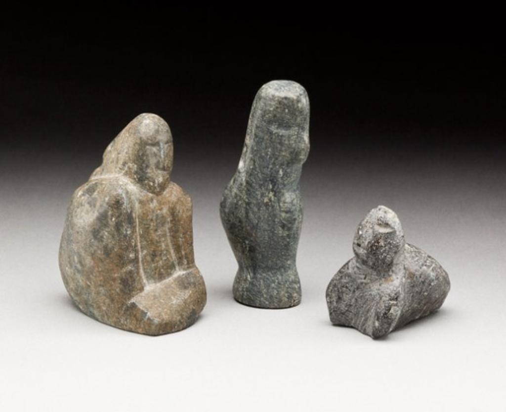 Mary Kahootsuak Miki (1920-1993) - Mary Miki: Kneeling woman, and Figure, both late 1970s: Anowtalik: Crouching figure, ca. early 1980s, Largest: 2.125 x 1 x 1.5 in, 5.4 x 2.5 x 3.9 cm