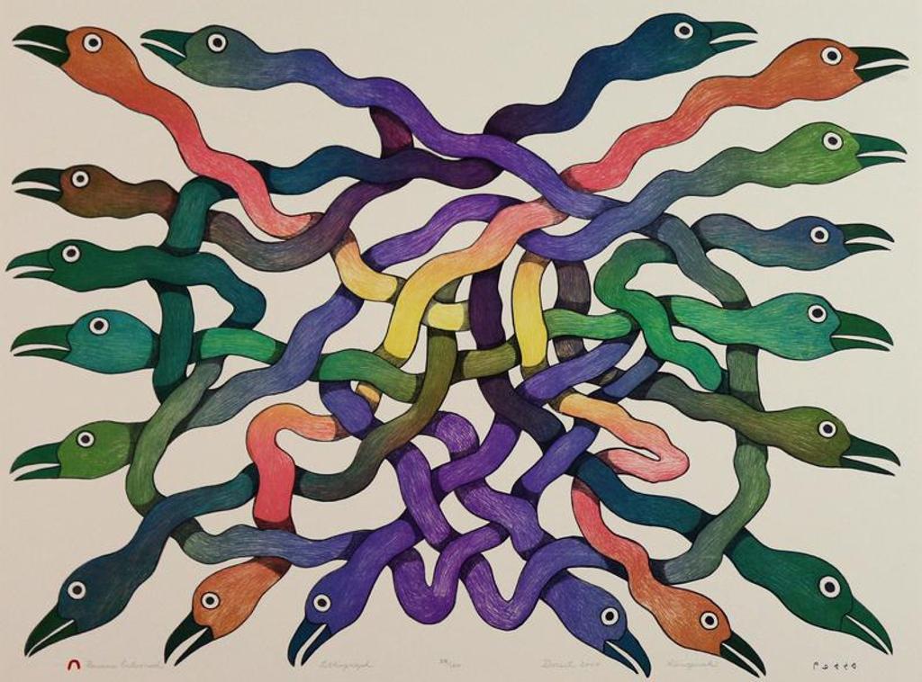 Kenojuak Ashevak (1927-2013) - Ravens Entwined; 2004
