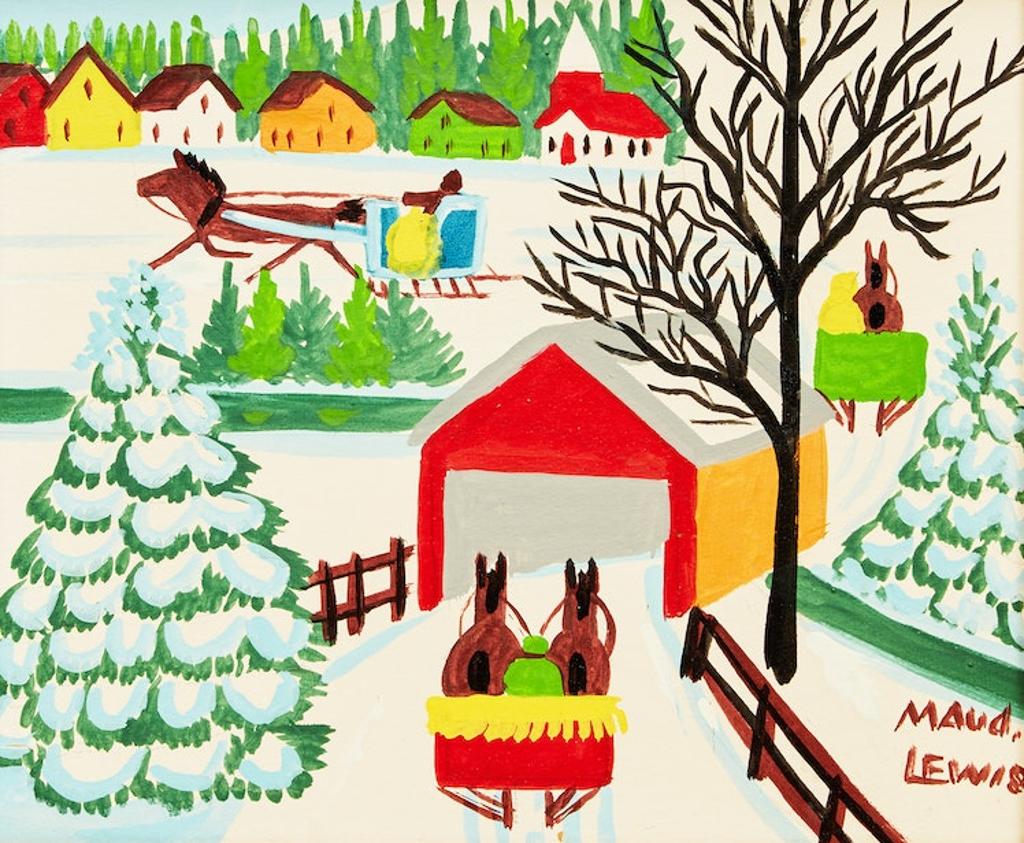 Maud Kathleen Lewis (1903-1970) - Winter Sleighing Scene with a Covered Bridge