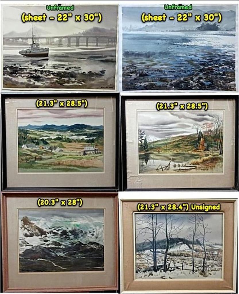 Henry W. Smith (1917) - Various Studies (Tugboat, Shoreline, Farmland, Farm Pond, Seascape, Winter Scene)
