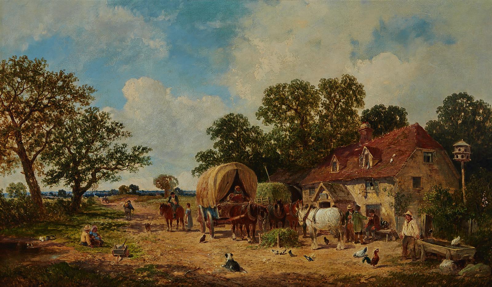 James Edwin Meadows (1828-1888) - Villagers And Horses Outside The John Hobs Inn
