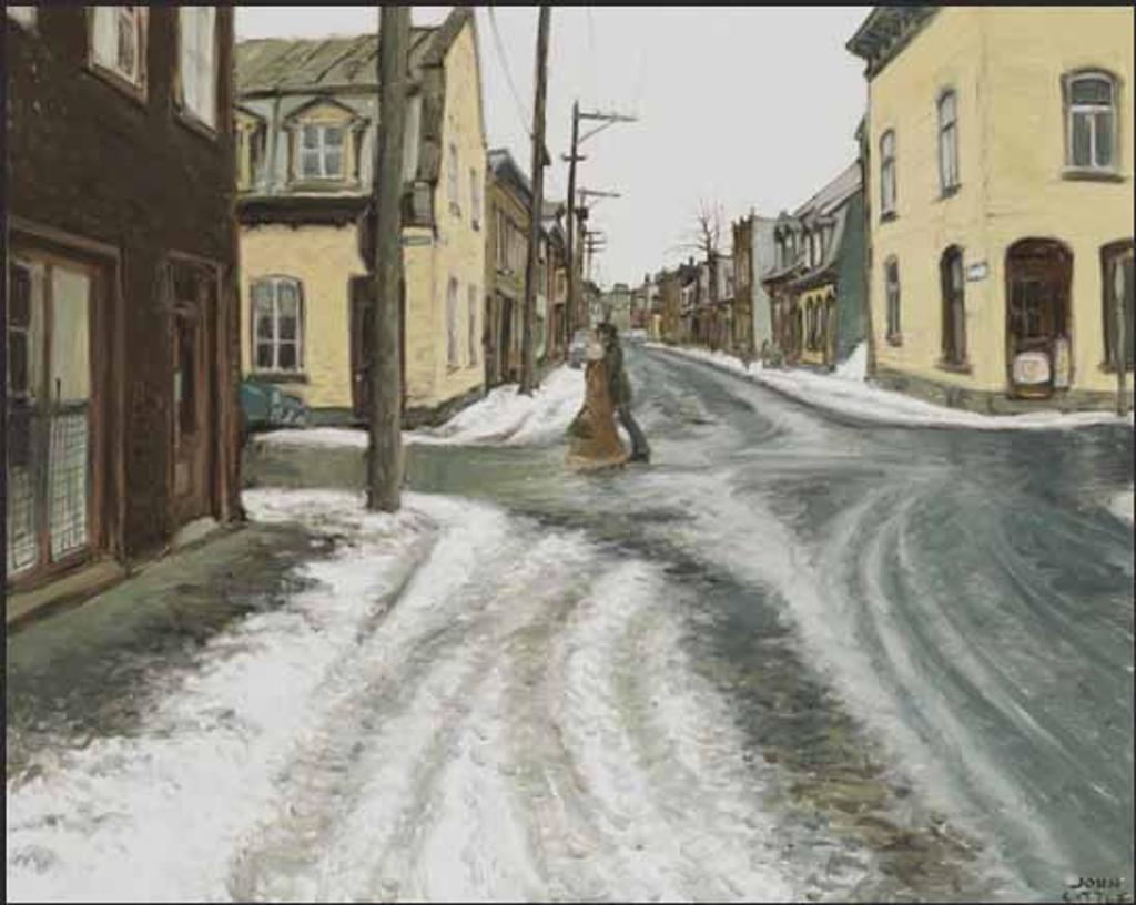 John Geoffrey Caruthers Little (1928-2024) - Une journée de mars, rue Christophe Colomb coin de Victoria, Quebec