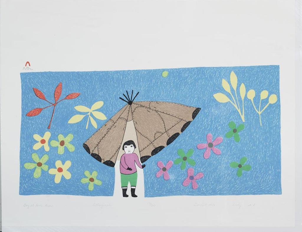 Lucy Qinnuayuak (1915-1982) - Boy At Home Alone