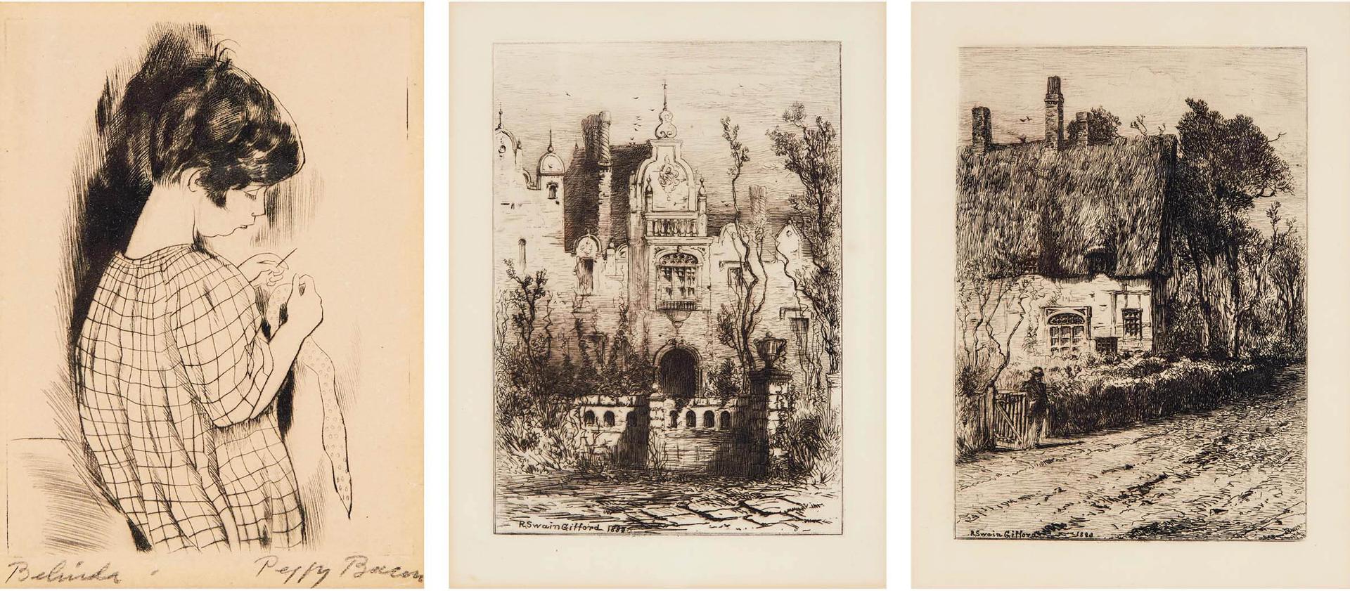 Peggy Bacon (1895-1987) - Belinda; Blakesmoor View #1; Blakesmoor View #2