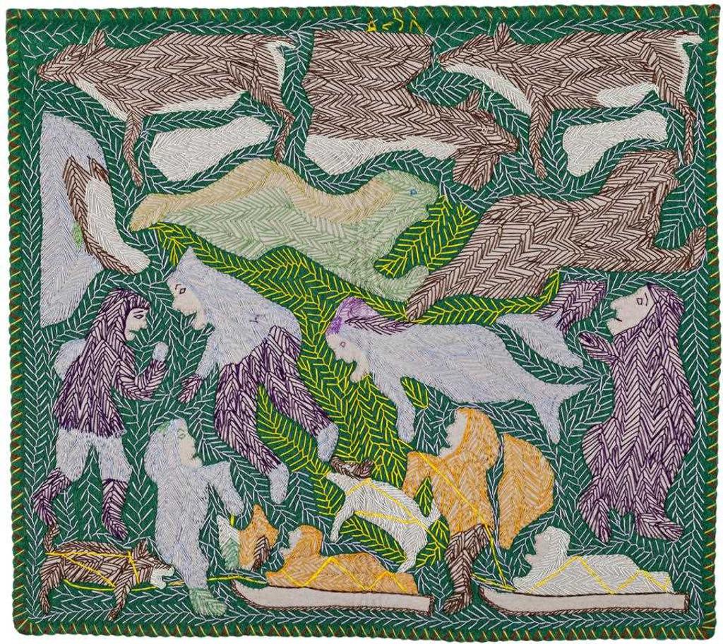 Elizabeth Angrnaqquaq (1916-2003) - Untitled (People, Caribou, Seals