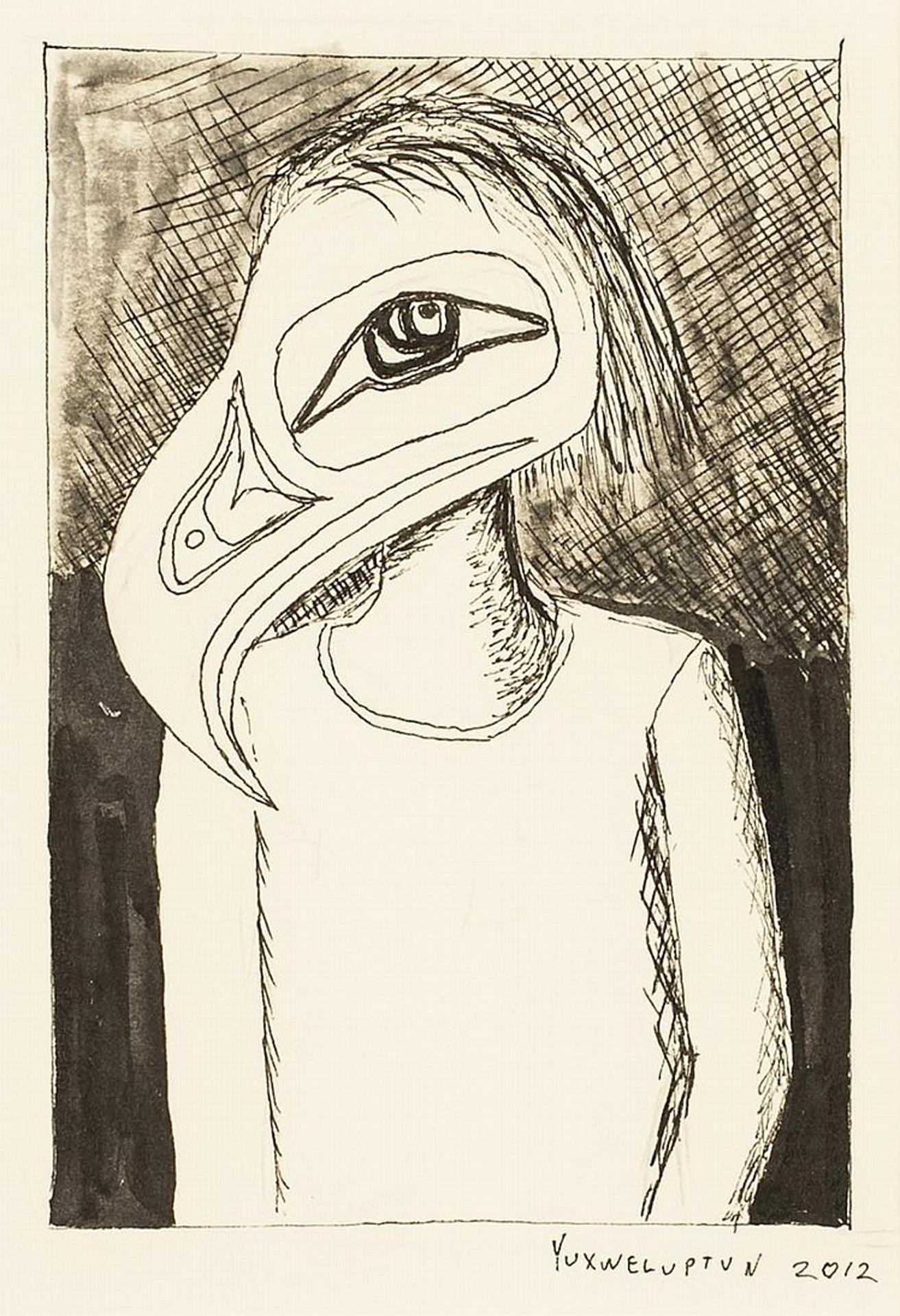 Lawrence Paul Yuxweluptun (1957) - Untitled - Figure in crewneck shirt