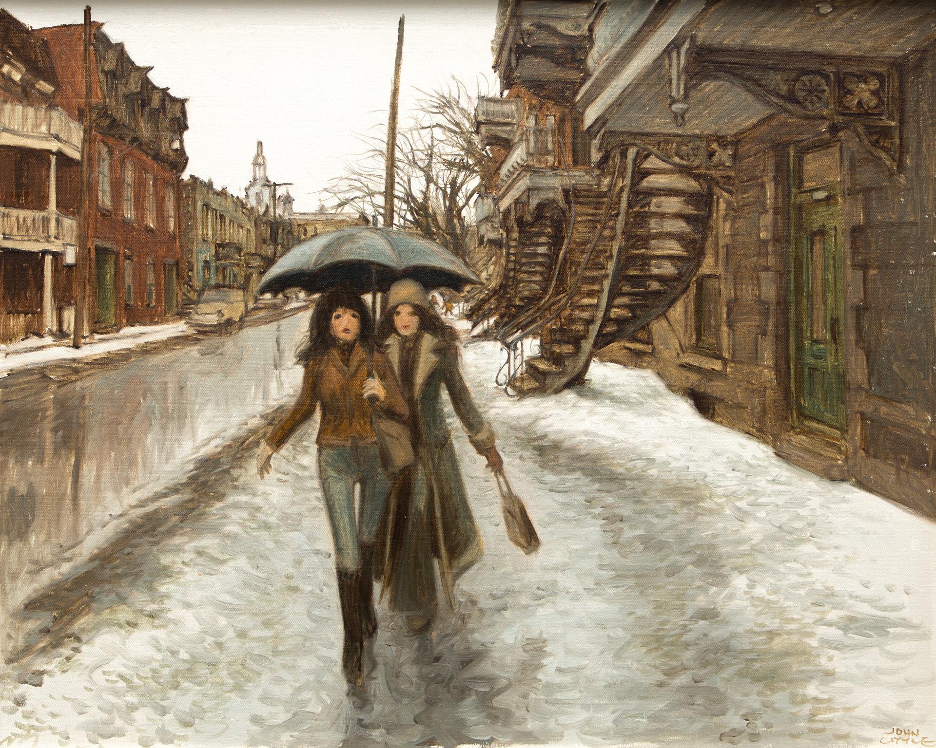 John Geoffrey Caruthers Little (1928-2024) - Une journée pluvieuse, rue Berri, Montréal (Jeunes Montréalaises), 1976