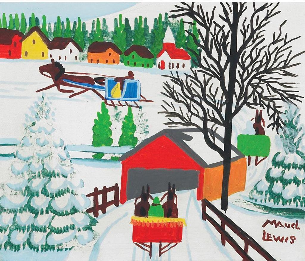 Maud Kathleen Lewis (1903-1970) - Covered Bridge And Village In Winter