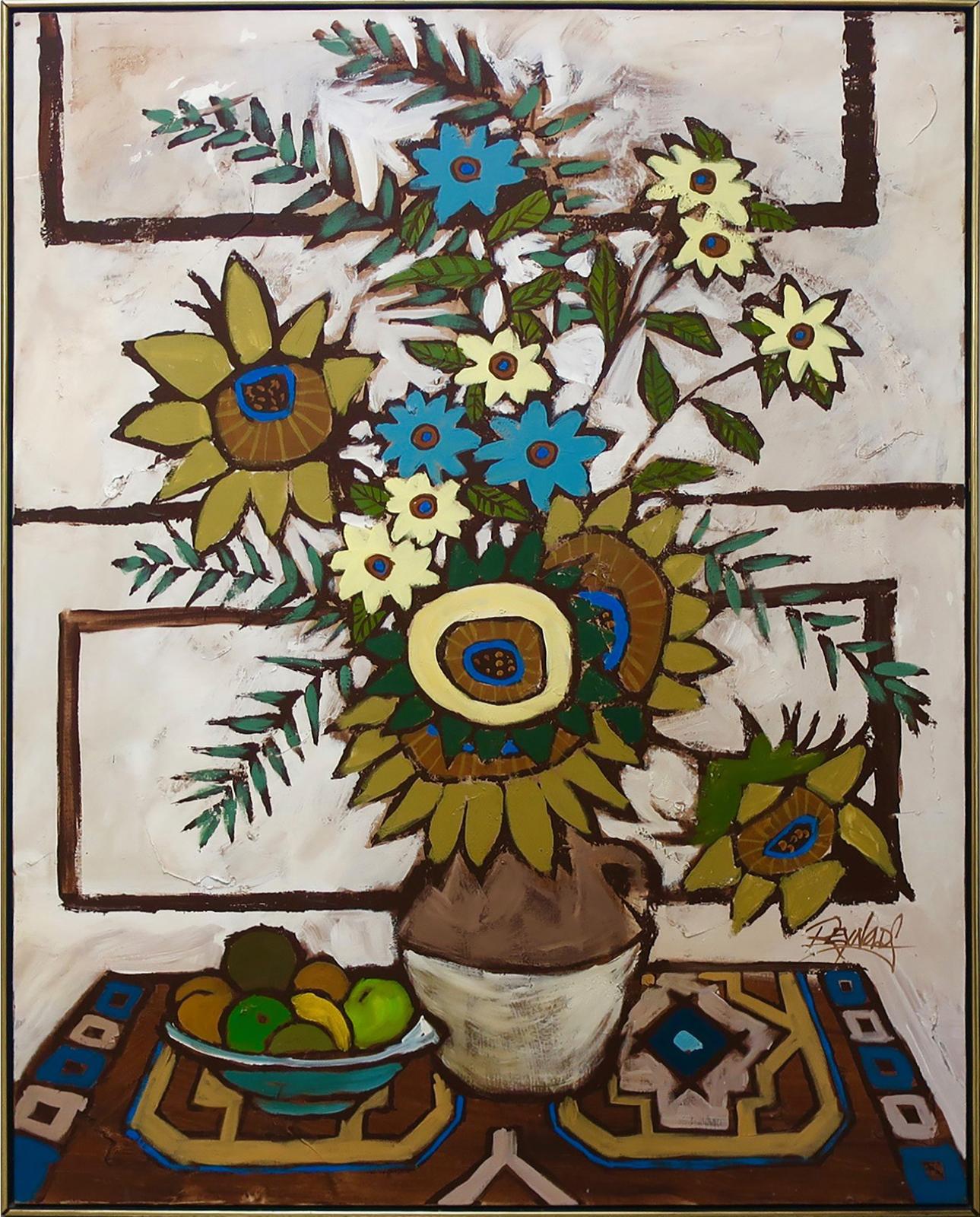 Lee Reynolds Burr (1936) - Still Life (Flowers In A Beige & Brown Jug)