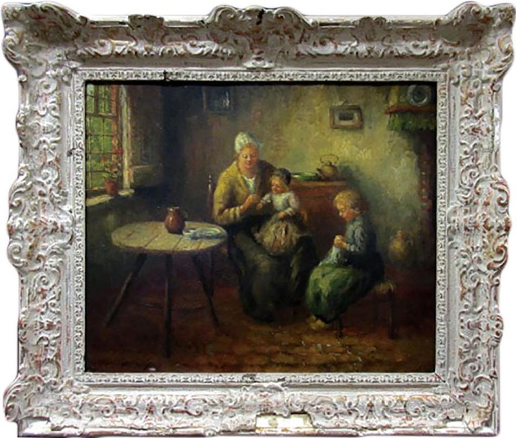A.J. Van Eybergen (1888-1966) - Dutch Interior (Feeding Time)