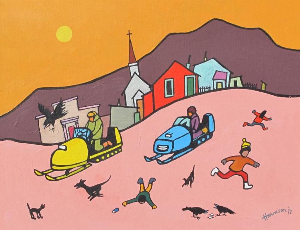 Ted Harrison (1926-2015) - Those Snowmobiles; 1972