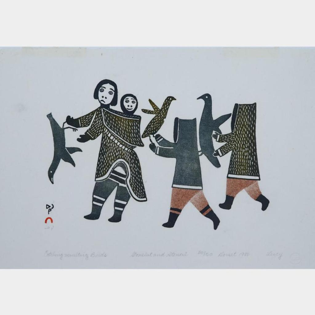 Lucy Qinnuayuak (1915-1982) - Catching Moulting Birds