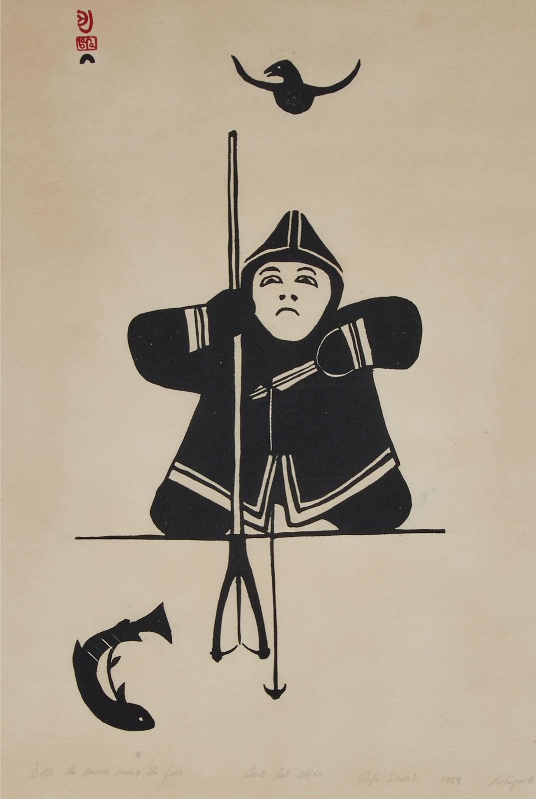 Joseph Pootoogook (1887-1958) - With The Raven Comes The Fish