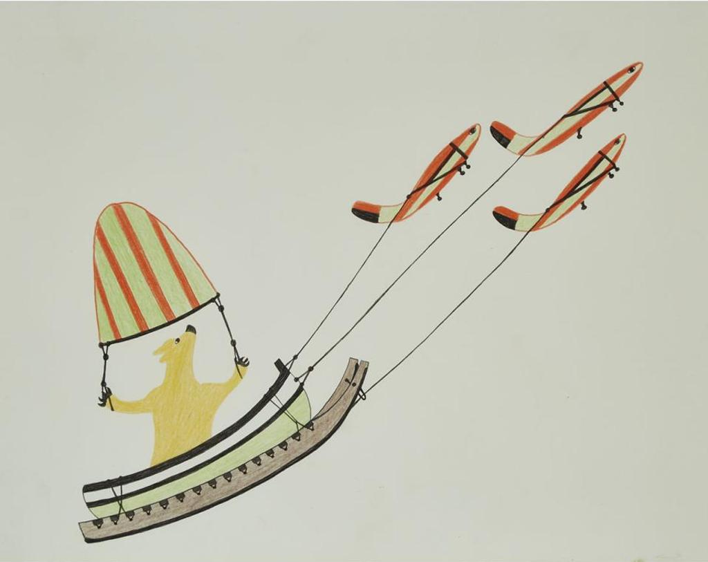 Pudlo Pudlat (1916-1992) - Polar Bear Chasing Fish