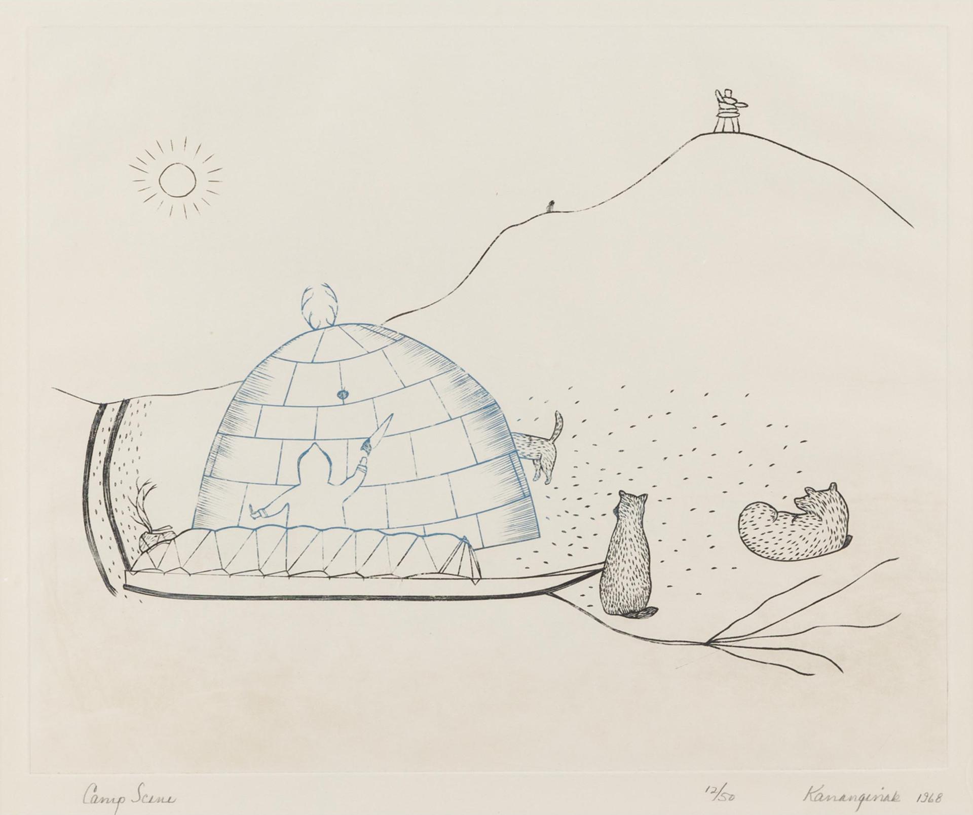Kananginak Pootoogook (1935-2010) - Camp Scene, 1968