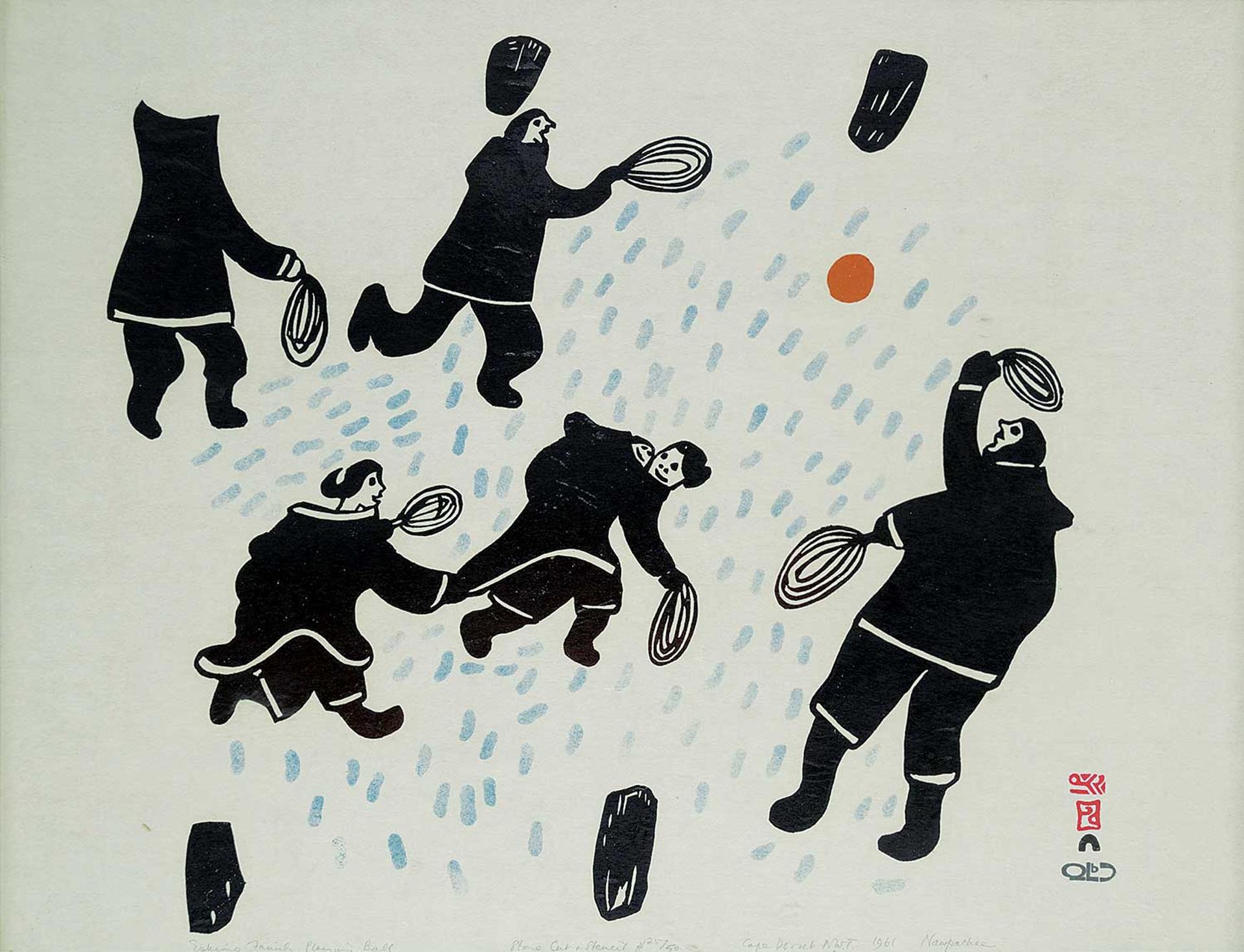 Napatchie Pootoogook (1938-2002) - Eskimo Family Playing Ball #25/50