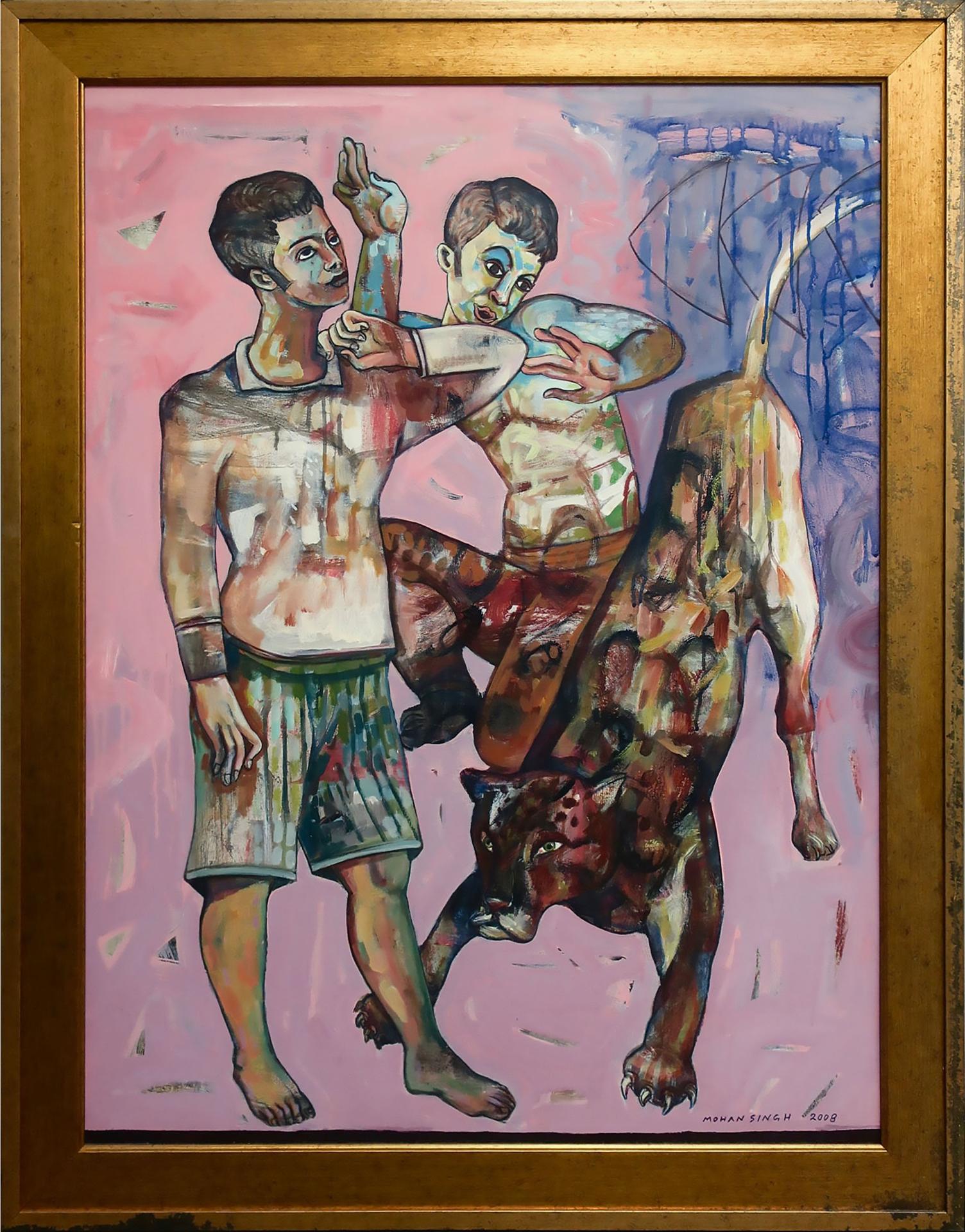 Mohan Singh (1972) - Untitled (Two Figures With Leopard)