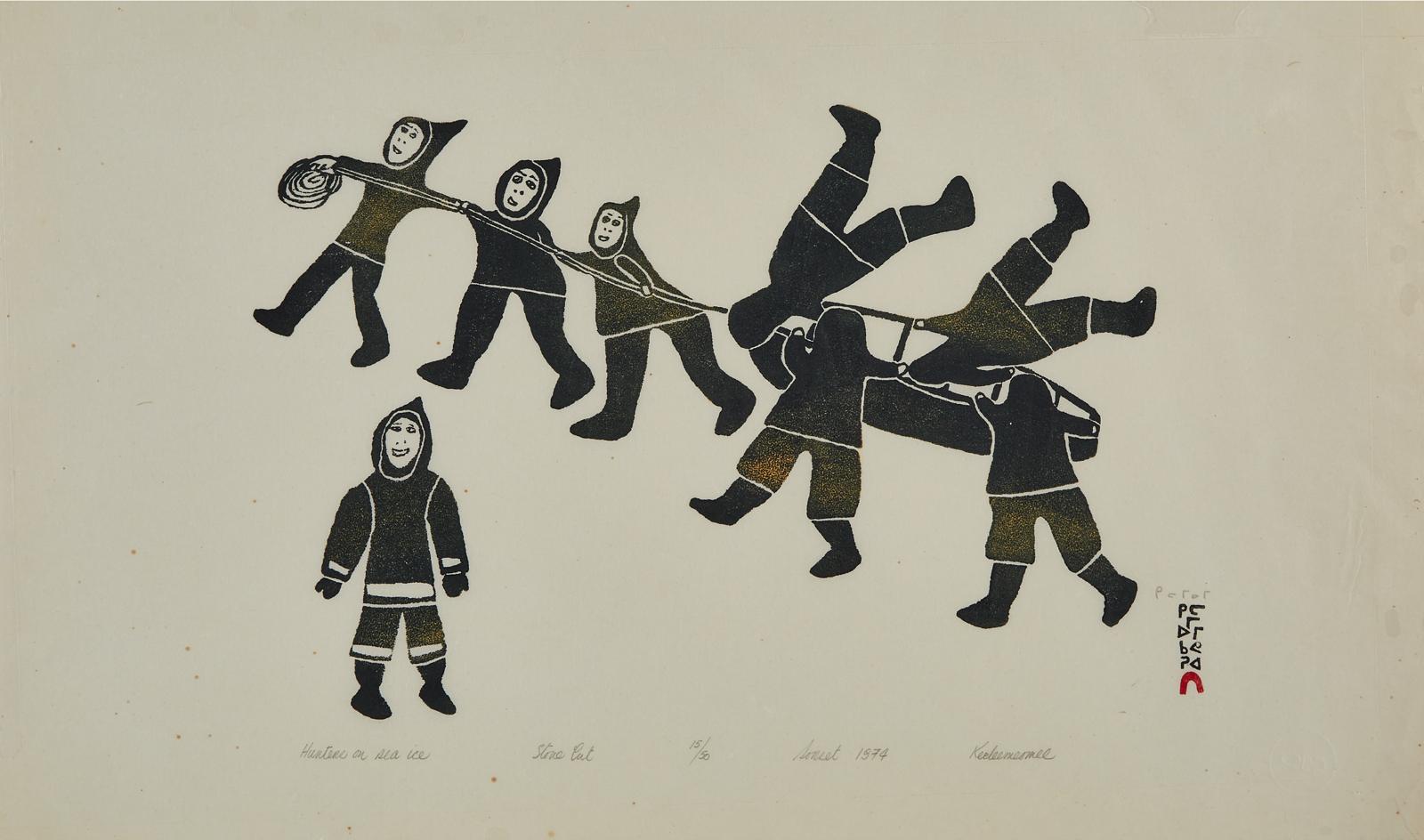 Keeleemeeoomee Samualie (1919-1983) - Hunters On Sea Ice