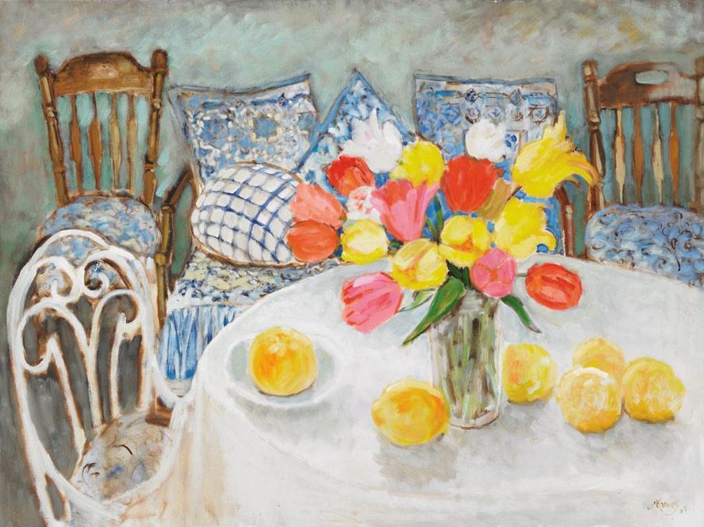 Michael Khoury (1950) - Interior Setting With Tulips