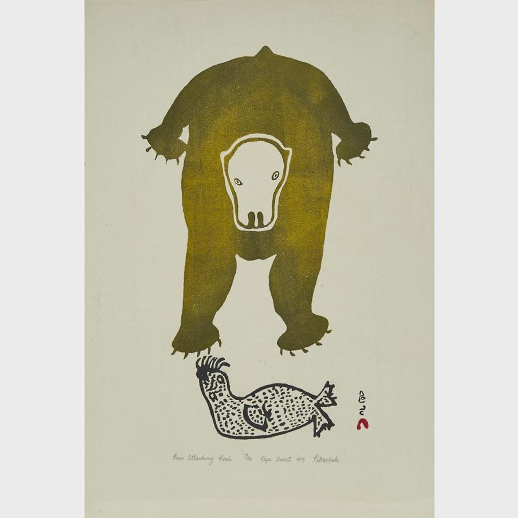 Pitseolak Ashoona (1904-1983) - Bear Attacking Seal
