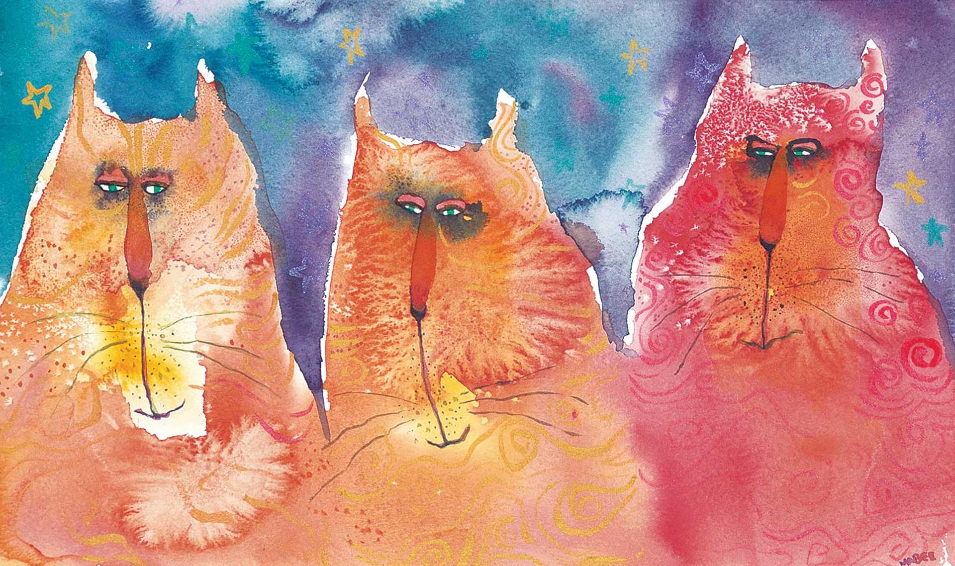 Audrey Mabee (1939) - Untitled - Three Grumpy Cats