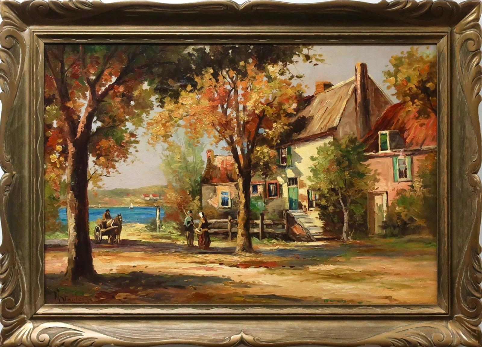 William E. Stanley (1900-1949) - Untitled (Sunlit Homes By Lake)