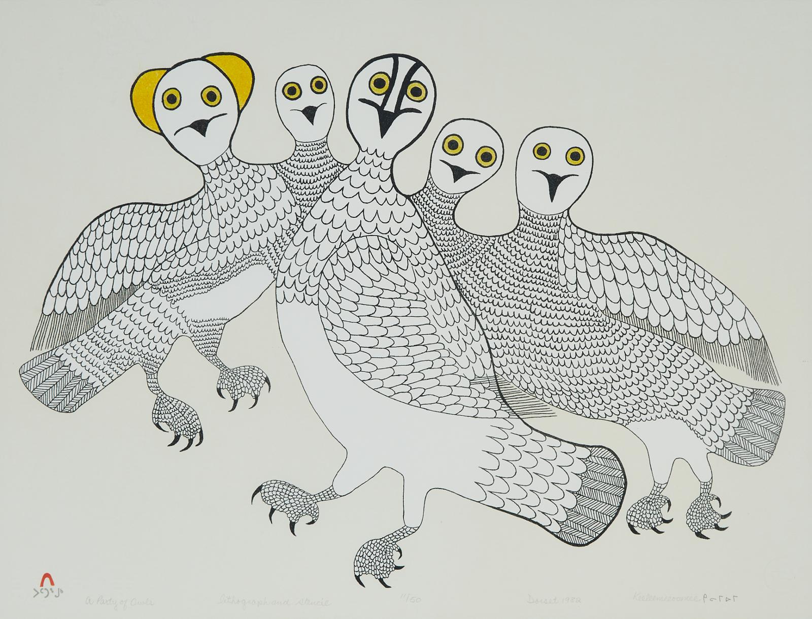 Keeleemeeoomee Samualie (1919-1983) - A Party Of Owls