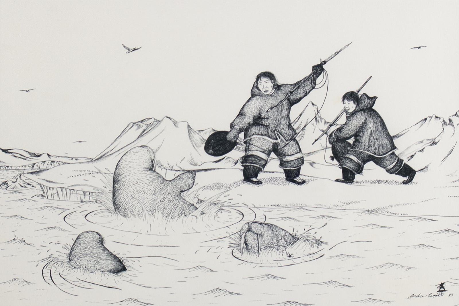 Andrew Qappik Karpik (1964) - Untitled, Walrus Hunt; 1990