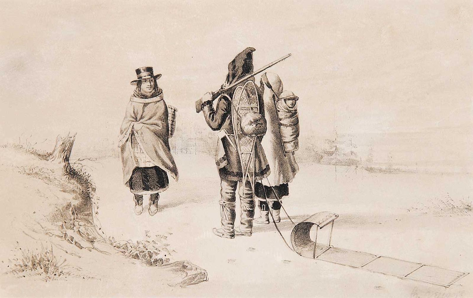 Cornelius David Krieghoff (1815-1872) - Hunter, Two Squaws and Papoose
