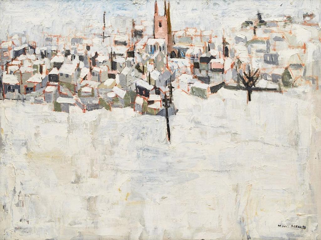 Molly Joan Lamb Bobak (1922-2014) - Snowy Cornish Town