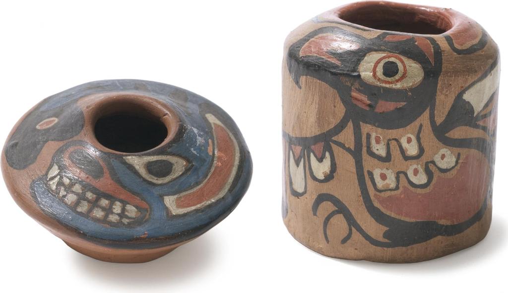 Emily Carr (1871-1945) - Two Klee Wyck Painted Ceramic Sculptures; Thunderbird And Killer Whale