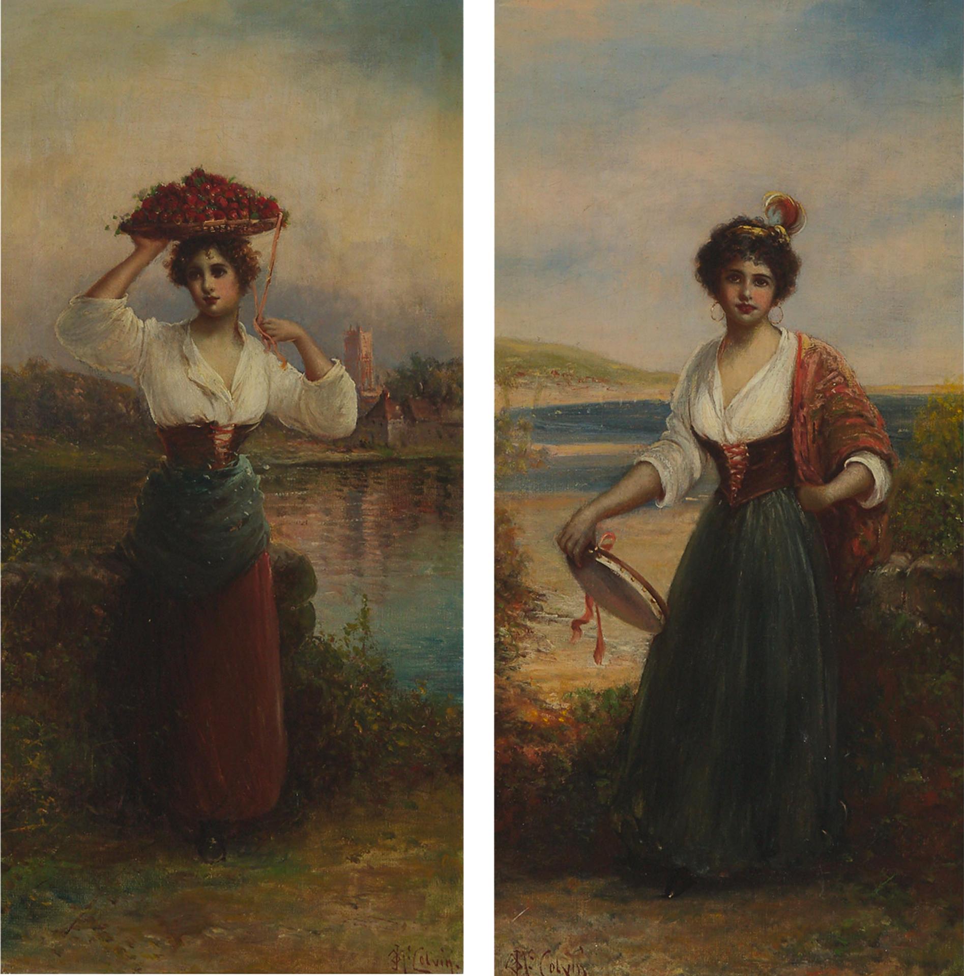 John Andrew McColvin (1864-1920) - Girl With Tambourine; Girl Carrying A Floral Basket On Her Head