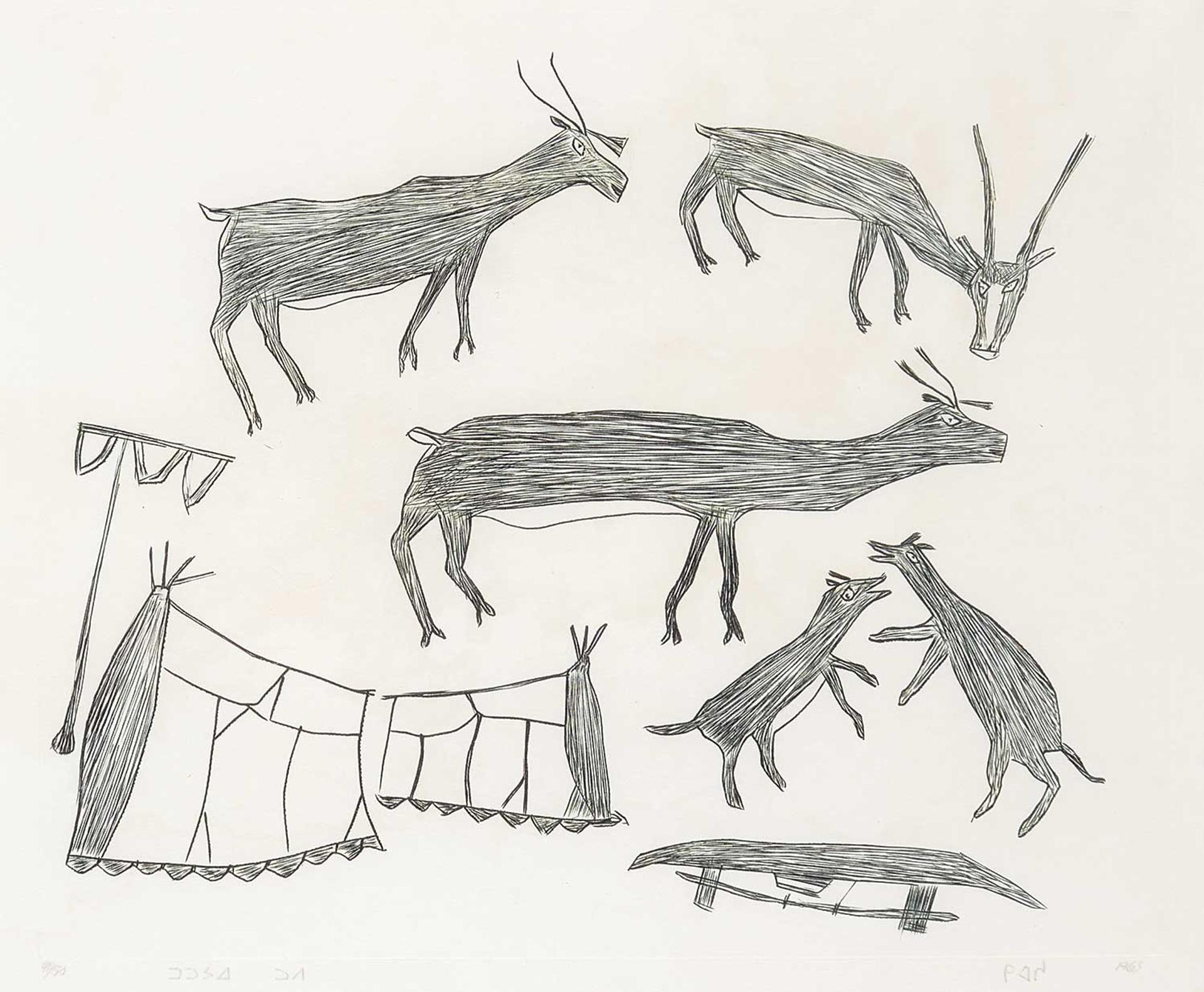 Kiakshuk (1886-1966) - Caribou Near Tents #41/50