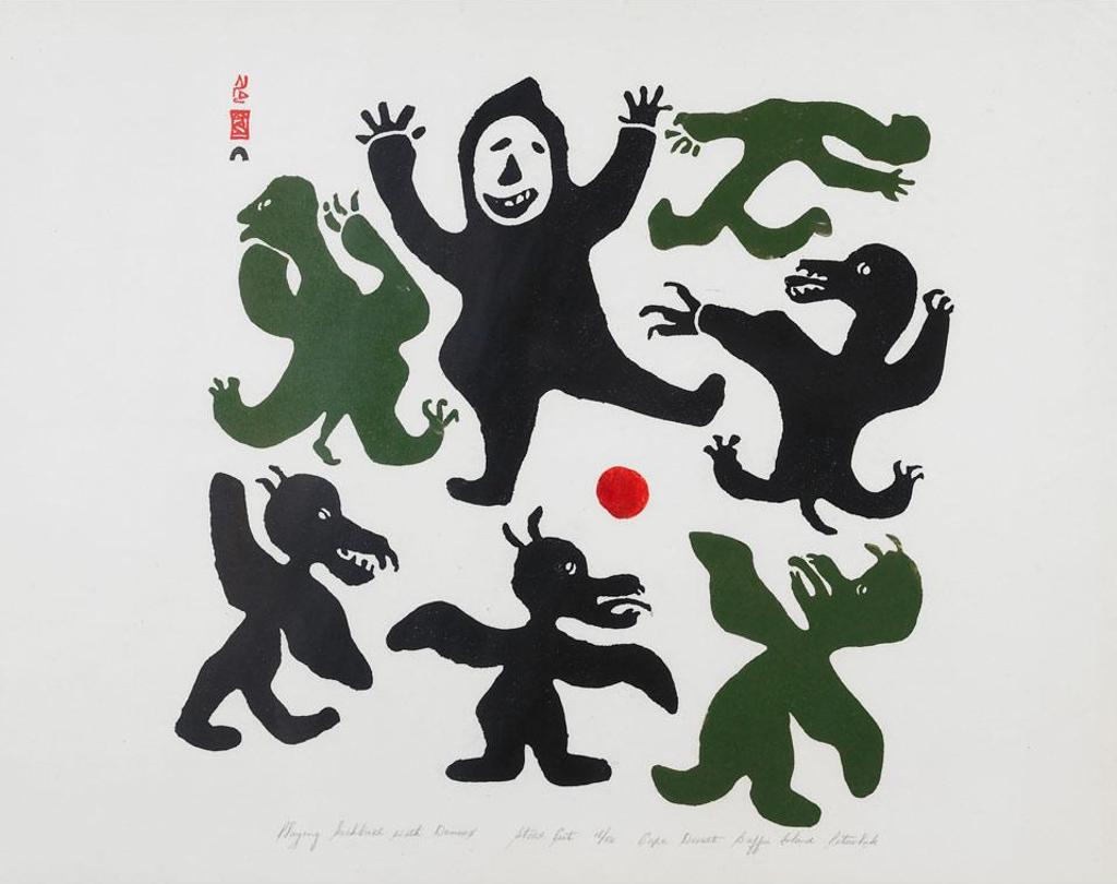 Pitseolak Ashoona (1904-1983) - Playing Kickball With Demons