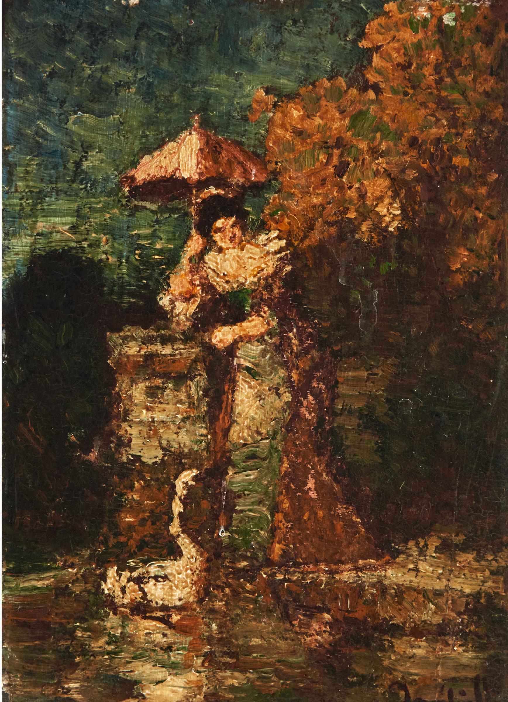 Adolphe Joseph Thomas Monticelli (1824-1886) - Femme Et Cygne