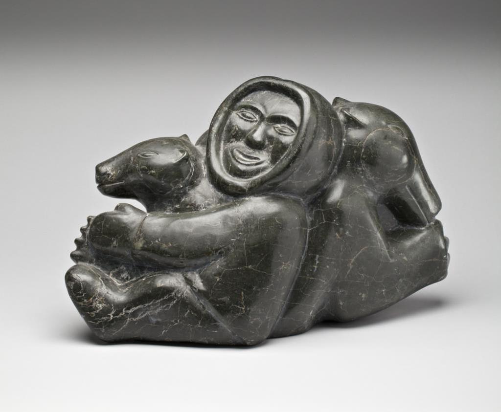 Kenojuak Ashevak (1927-2013) - Seated Inuk with Bears and Owl Spirit Fe, Early-mid 1970s