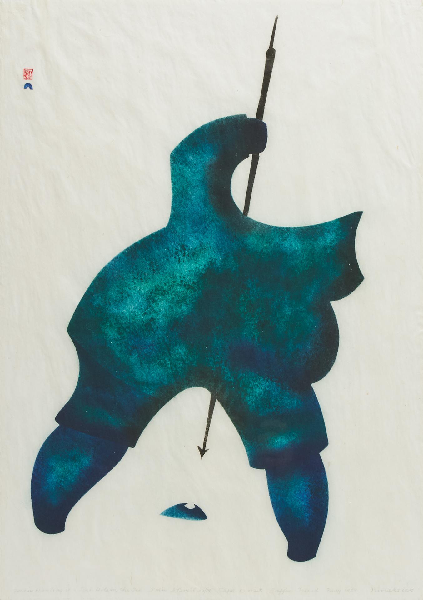 Niviaxie (1908-1959) - Man Hunting At Seal Hole In The Ice, 1959