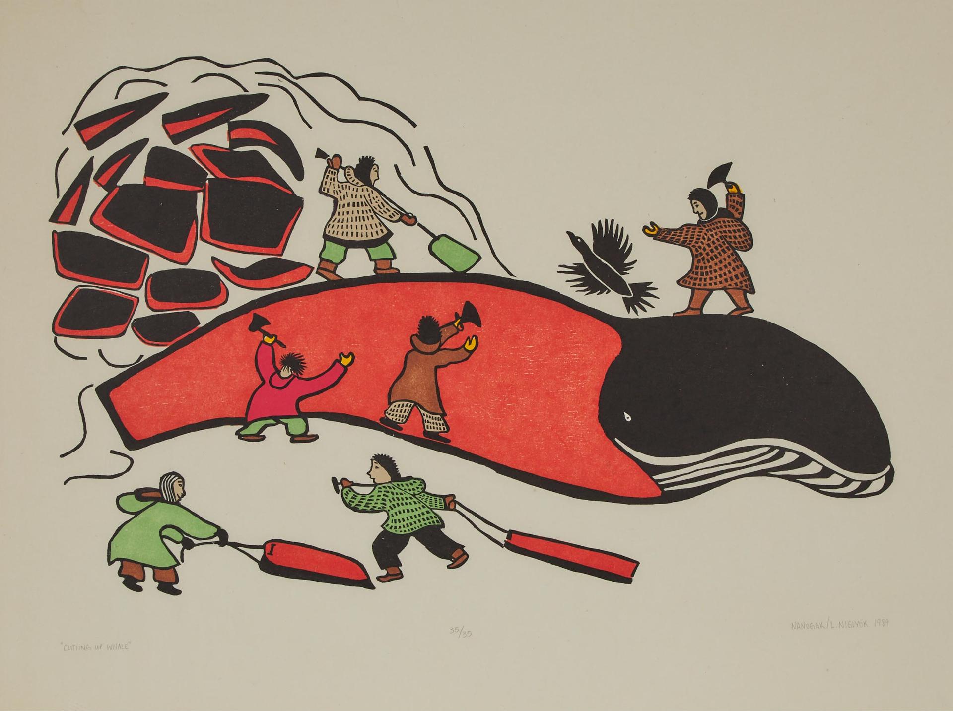Agnes Nanogak (1925-2001) - Cutting Up Whale