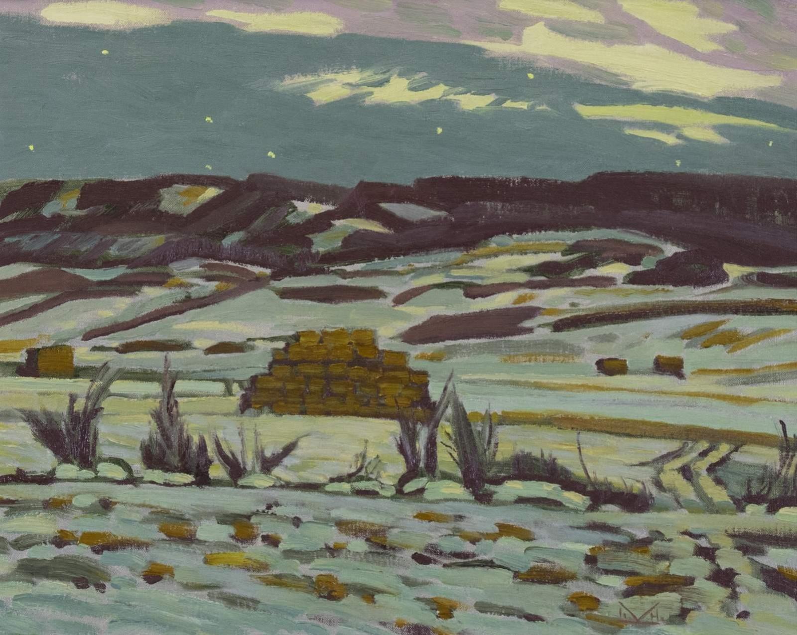 Illingworth Holey (Buck) Kerr (1905-1989) - Baled Stack, Turner Valley, Nocturne; 1972