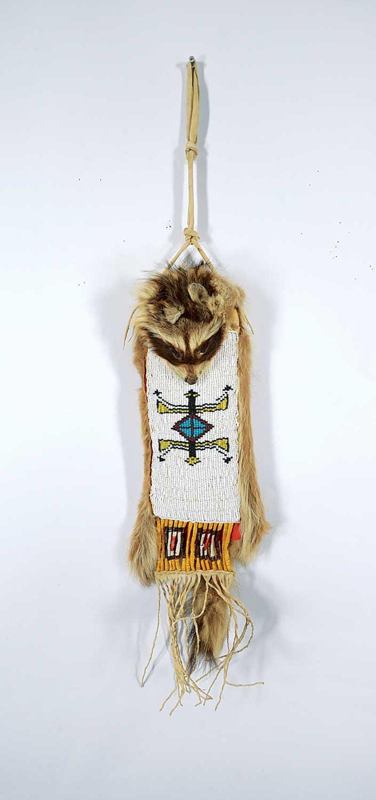 First Nations Basket School - Ornate Beaded Raccoon Tobacco Bag with Quillwork