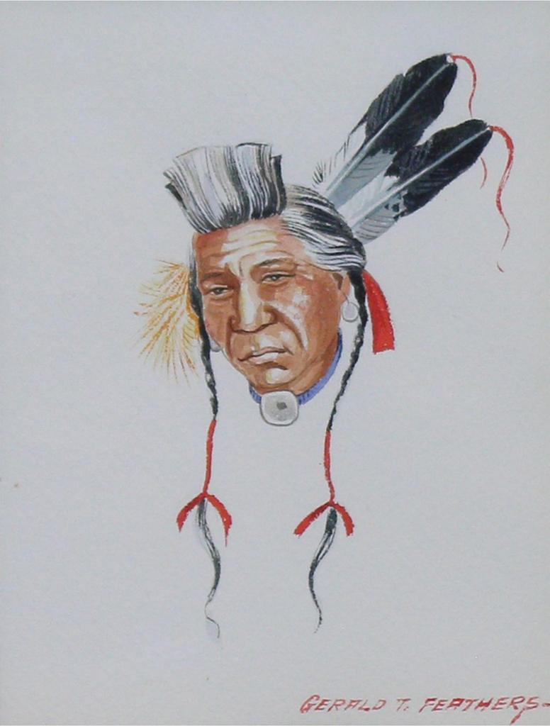 Gerald T. Tailfeathers (1925-1975) - Portrait With Eagle Feathers; Ca 1952
