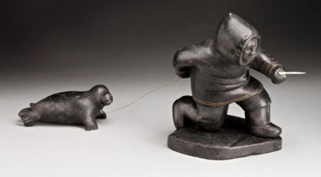 Akeeaktashuk (1898-1954) - Black stone, ivory, inlay and sinew
