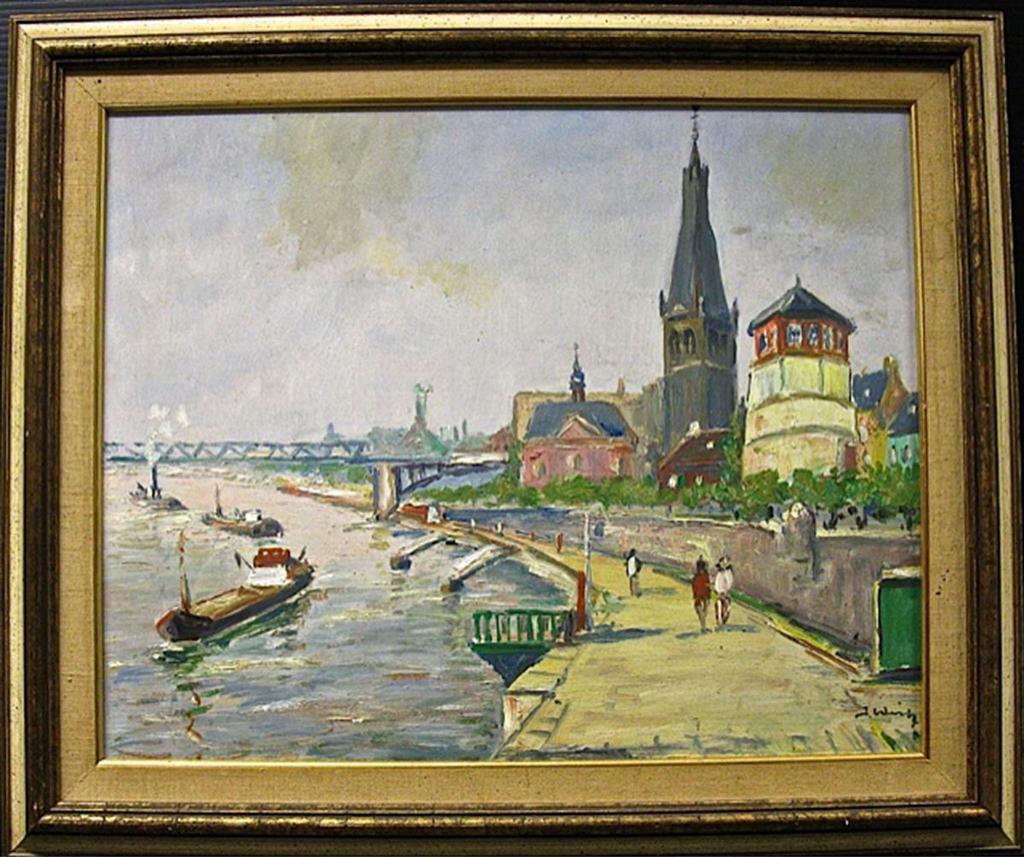 Jabok Weitz (1888-1970) - Canal Scene With Figures On Boardwalk
