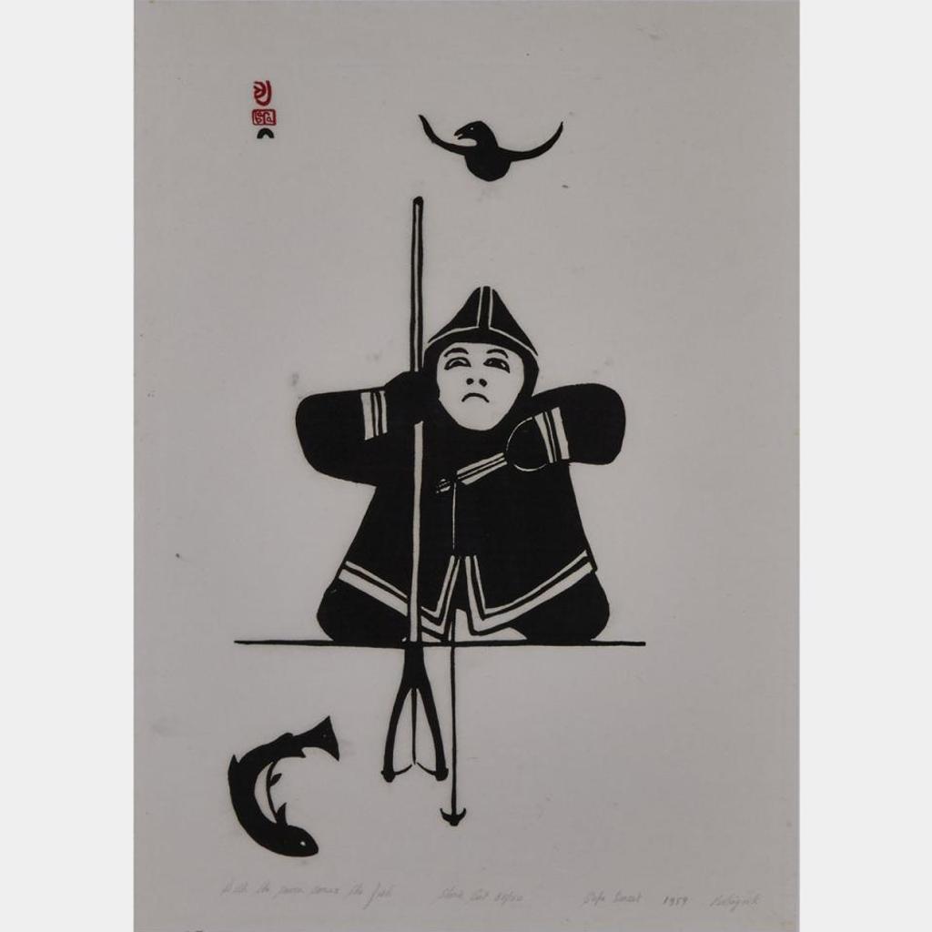 Joseph Pootoogook (1887-1958) - With The Raven Comes The Fish