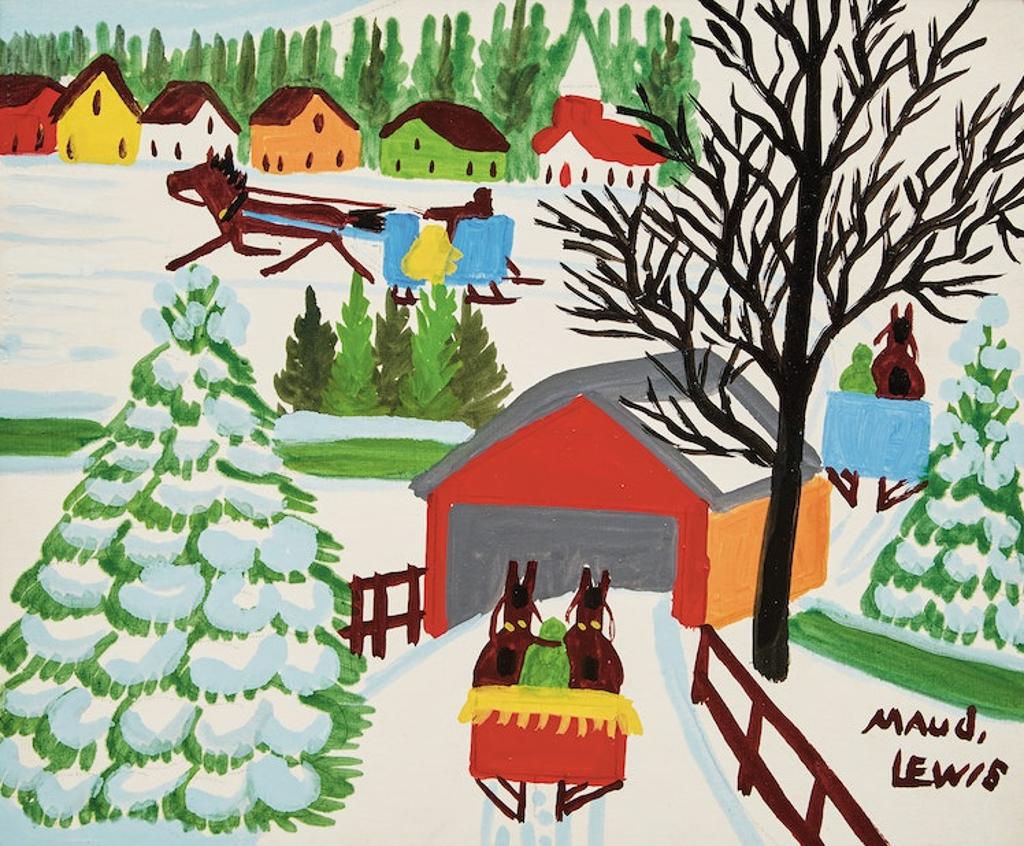 Maud Kathleen Lewis (1903-1970) - Winter Sleighing Scene with a Covered Bridge