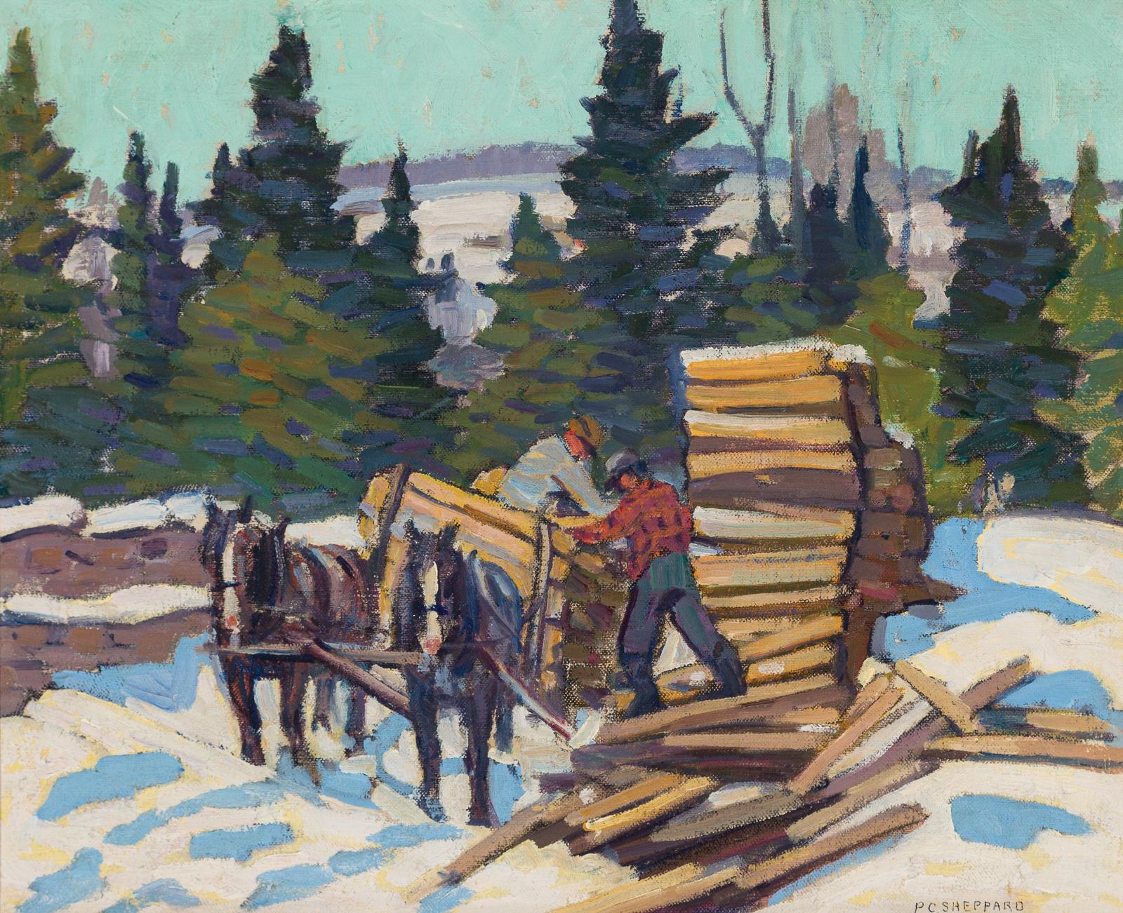 Peter Clapham (P.C.) Sheppard (1882-1965) - Unloading The Sleigh