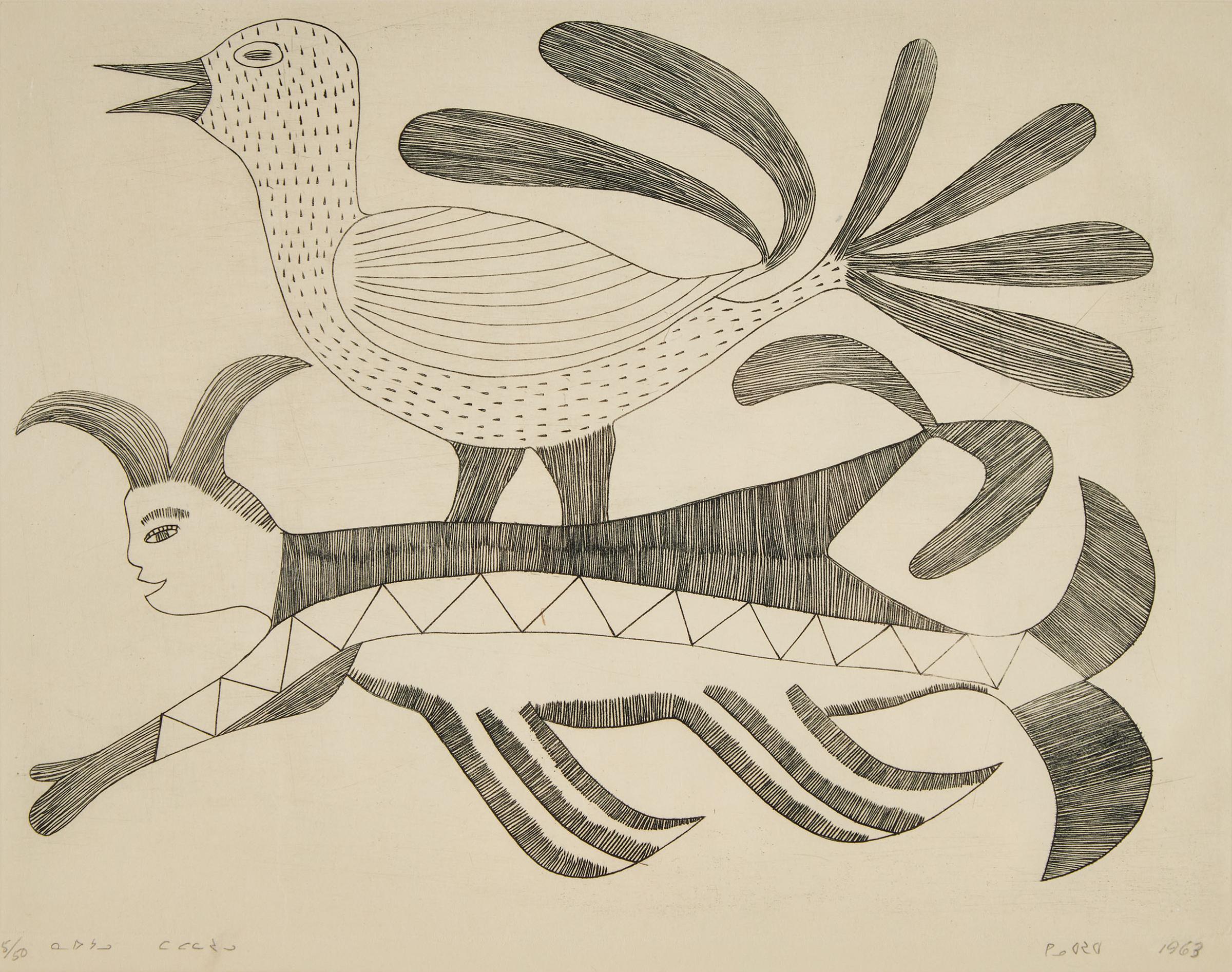 Kenojuak Ashevak (1927-2013) - Sea Gull With Sea Spirit, 1963